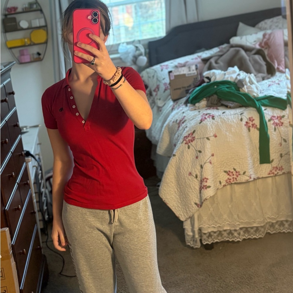 Red Polo Women's Top